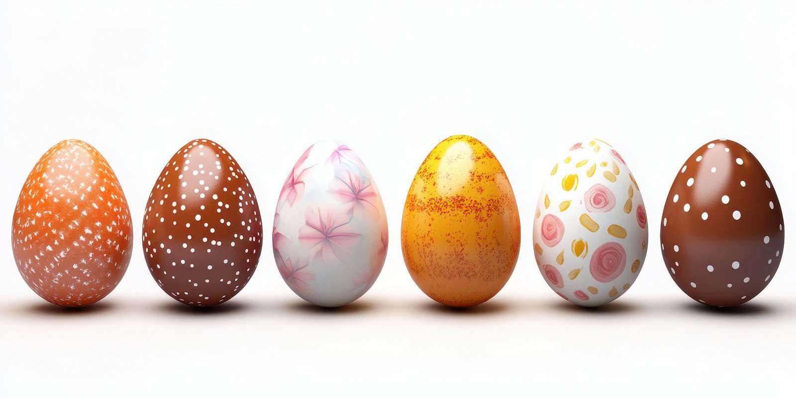 Colorful Easter eggs arranged in a row showcasing various designs and patterns for spring celebrations